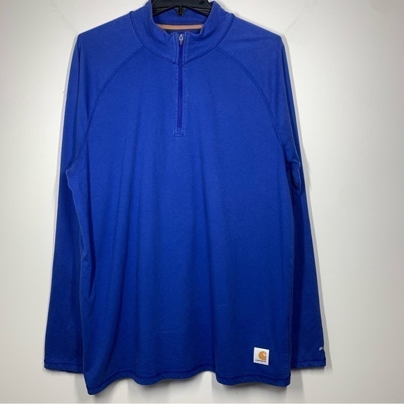 Carhartt Force Komatsu Blue Lightweight 1/4 Quarter Zip Long Sleeve Shirt Large